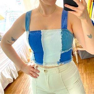 PATCHWORK DENIM CORSET TOP